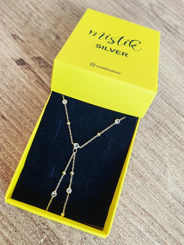 Top Zincir ve Taşlı Gümüş Şahmeran Bileklik – Trend Gümüş Aksesuar - Gold Renk