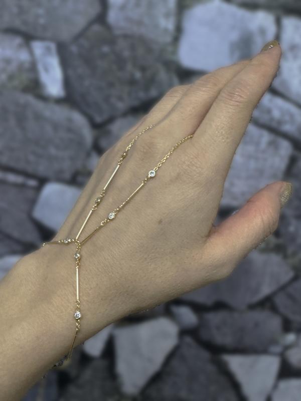 Zirkon Taşlı Gümüş Şahmeran Bileklik – Uzun Çubuk Zincirli Tasarım - Rose Renk
