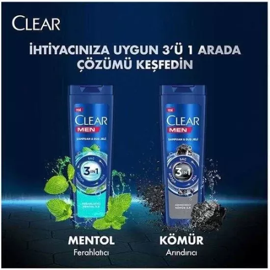 Clear Men 3ın1 Ferahlatıcı Mentol Şampuan Duş Jeli 350 ml