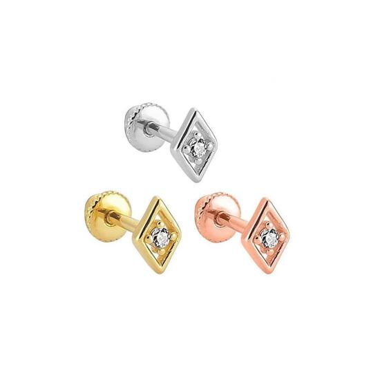 14K Gerçek Altın Tek Taş Tragus Küpe GOLD