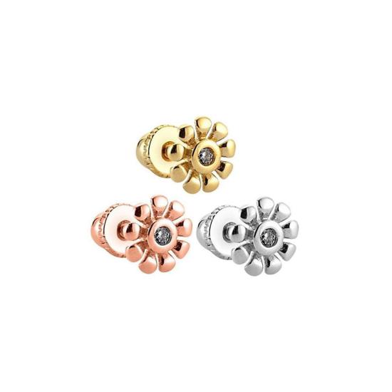 14K Gerçek Altın Papatya Tek Taş Tragus Küpe GOLD