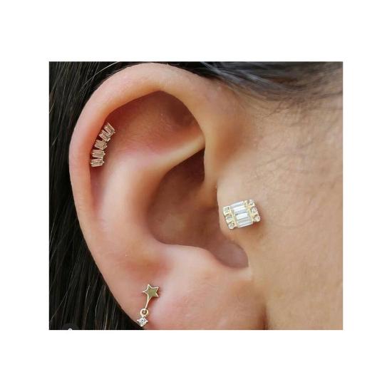 14K Gerçek Altın Kalp Tek Taş Tragus Küpe ROSE