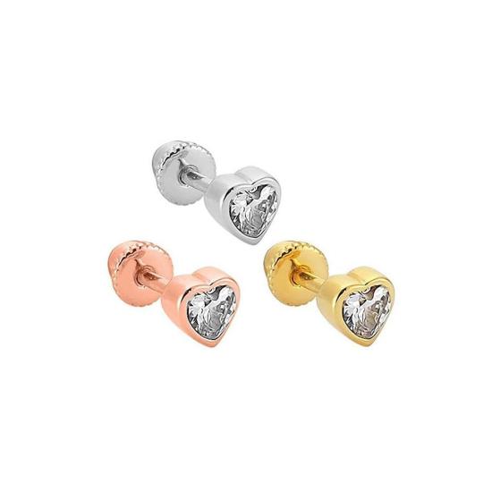 14K Gerçek Altın Kalp Tek Taş Tragus Küpe ROSE