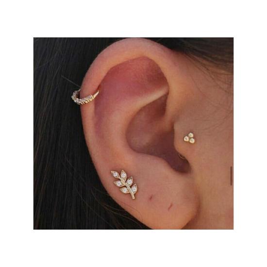14K Gerçek Altın Dikdörtgen Tek Taş Tragus Küpe GOLD
