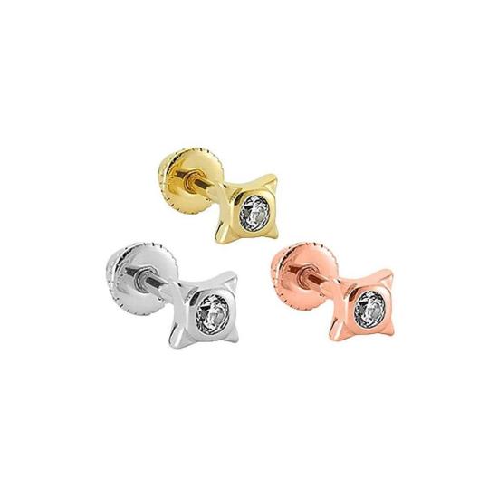 14K Gerçek Altın Dikdörtgen Tek Taş Tragus Küpe GOLD