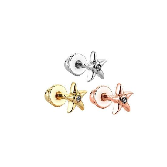14K Gerçek Altın Deniz Yıldızı Tek Taş Tragus Küpe GOLD