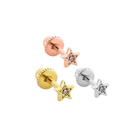 14K Altın Tek Taş Yıldız Tragus Küpesi – Minimal Tasarım GOLD