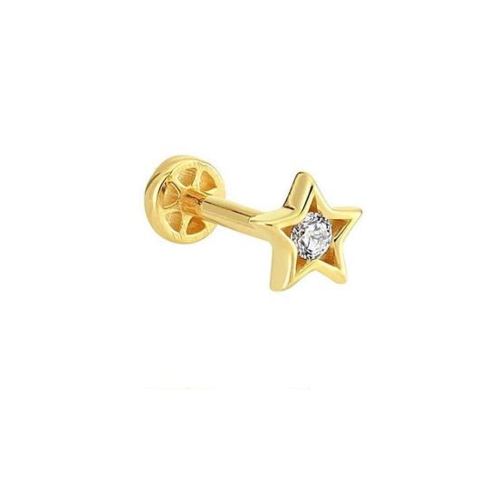 14K Altın Tek Taş Yıldız Tragus Küpesi – Minimal Tasarım GOLD