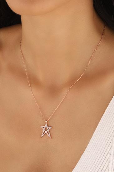 Kuzey Yıldızı Figürlü 925 Ayar Gümüş Kolye – Beyaz Zirkon Taşlı Kolye GOLD