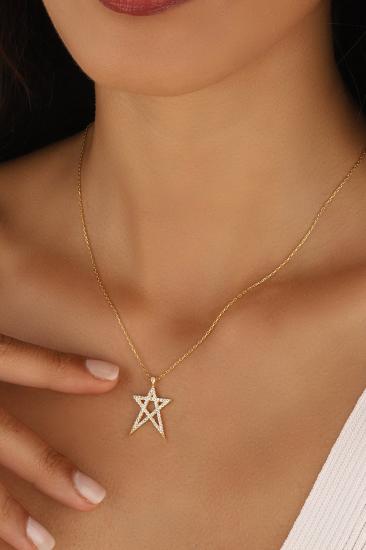 Kuzey Yıldızı Figürlü 925 Ayar Gümüş Kolye – Beyaz Zirkon Taşlı Kolye GOLD