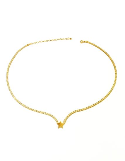 Yıldız Detaylı 925 Ayar Gümüş 2 mm Suyolu Kolye – CZ Taşlı Rose Gold GOLD