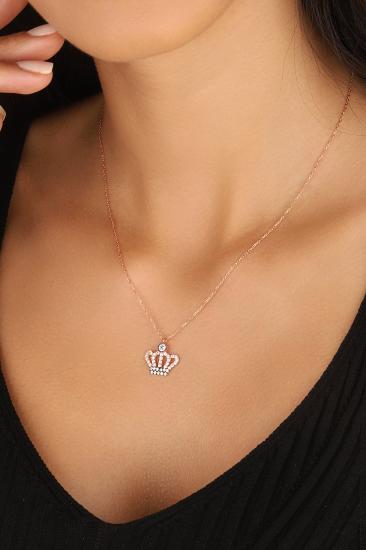 925 Ayar Gümüş Taç Figürlü Kolye – Özel Tasarım Kadın Hediyesi GOLD