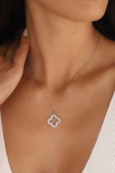 925 Ayar Gümüş Taşlı Yonca Kolye – Şans & Zarafet RHODIUM