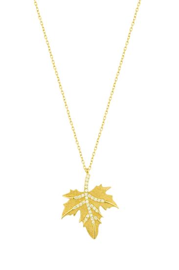 Doğal Taşlı Çınar Yaprağı Gümüş Kolye – Modern Aksesuar GOLD