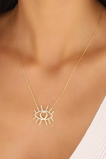 925 Ayar Gümüş Taşsız Ra Gözü (Horus Gözü) Kolye GOLD