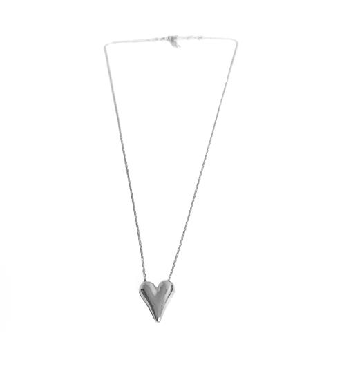 Şık Taşsız Kalp Kolye – 925 Ayar Gümüş Minimal Kolye Rhodium