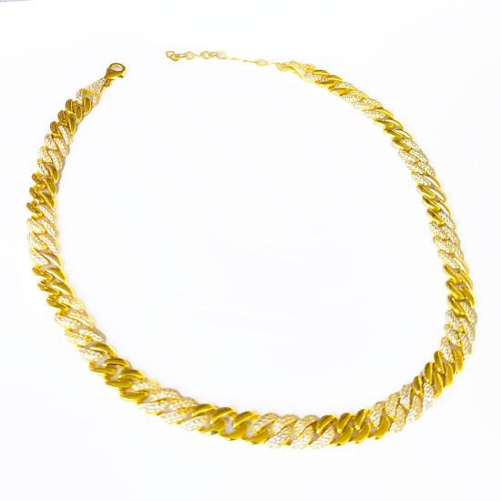 925 Ayar Gümüş Kalın Gurmet Choker – Yarı Taşlı & Yarı Taşsız Zincir Kolye RHODIUM 55 cm