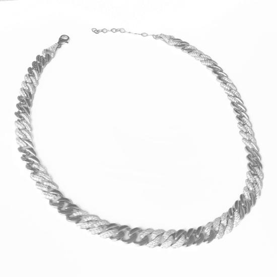 925 Ayar Gümüş Kalın Gurmet Choker – Yarı Taşlı & Yarı Taşsız Zincir Kolye RHODIUM 55 cm
