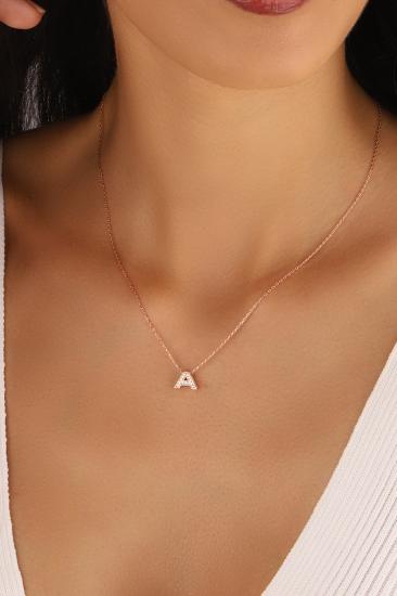 Taşlı Mini 3D Harf Kolye – Minimalist Kişiye Özel 925 Ayar Gümüş Kolye GOLD