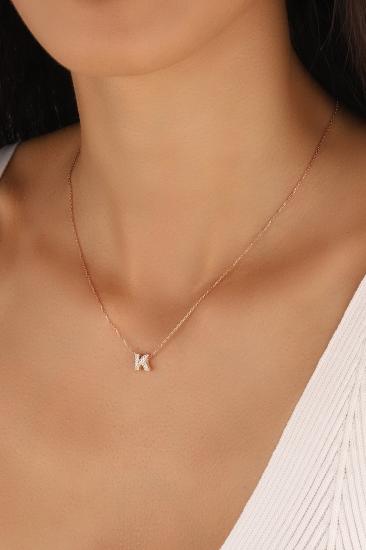 Taşlı Mini 3D Harf Kolye – Minimalist Kişiye Özel 925 Ayar Gümüş Kolye GOLD