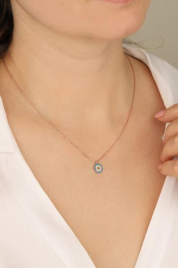 Şans Getiren Turkuaz Taşlı Nazar Kolye – 925 Ayar Gümüş Nazar Boncuğu GOLD