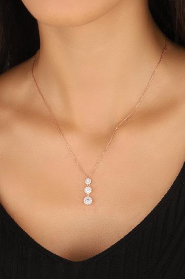 Dikey Üç Taşlı Gümüş Kolye – 925 Ayar Minimal Zarif Kadın Kolyesi GOLD