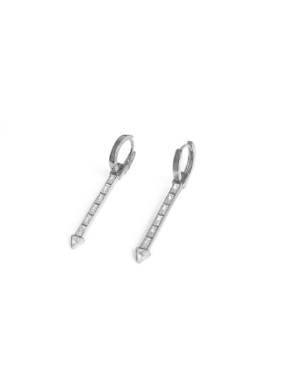 Beyaz Baget Taşlı Sallantılı Ok Figürlü Gümüş Küpe RHODIUM