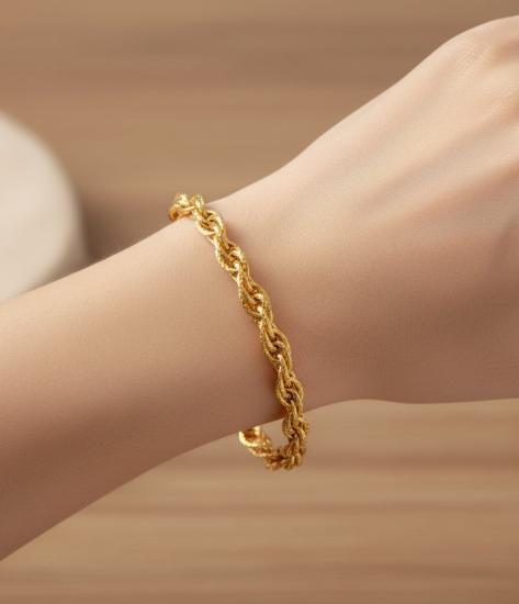14 Ayar Altın Burgulu Halat Model Bileklik – Hafif İçi Boş Zincir Unisex Takı 16 cm