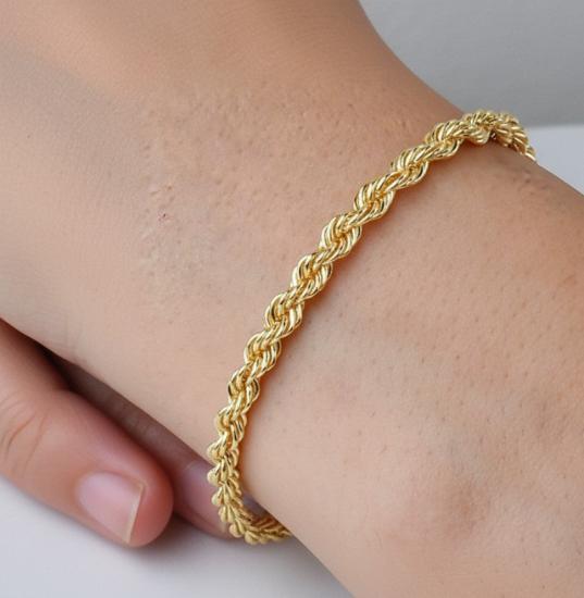 14 Ayar Altın Halat Zincir Bileklik 4,40 mm – Katı Altın Unisex Takı 8 inches