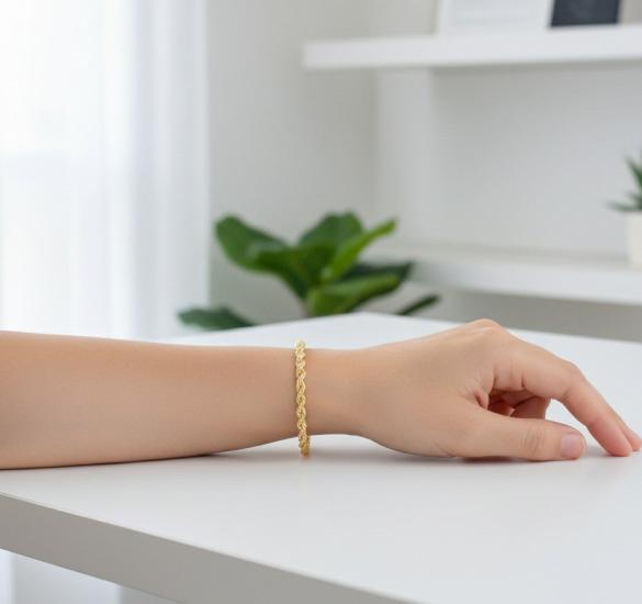 14 Ayar Altın Halat Zincir Bileklik 4,40 mm – Katı Altın Unisex Takı 8 inches