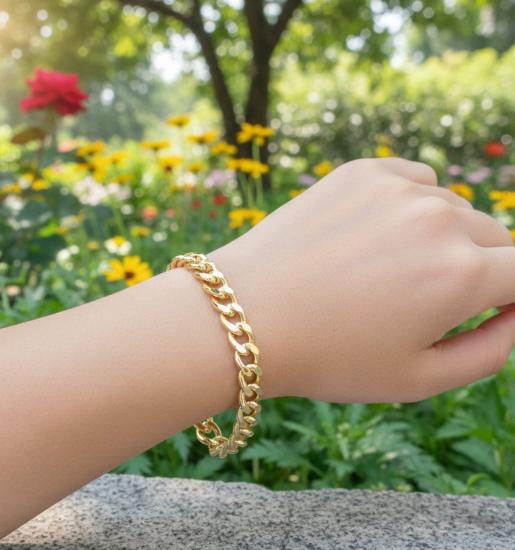 14 Ayar Altın Gurmet Zincir Bileklik 6 mm – Katı Altın Lüks Unisex Takı 6 inches
