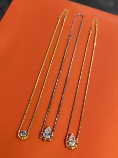 925 Ayar Gümüş Şık Tek Taş Kolye İtalyan Zincirle Pink Drop Stone