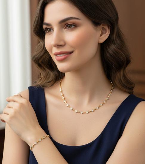 925 Ayar Gümüş Kübik Zirkon Taşlı Takı Seti – Kolye & Bileklik Necklace