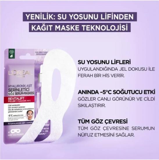 Loreal Paris Revitalift Filler Hyaluronik Asit Serinletici Kağıt Göz Serum Maskesi 11 ml