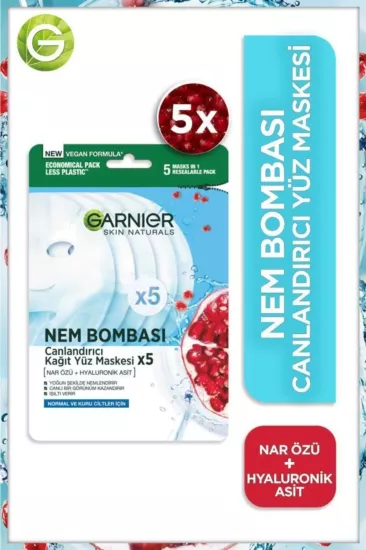 Garnier Nem Bombası Canlandırıcı Kağıt Yüz Maskesi 5 Adet 95 g