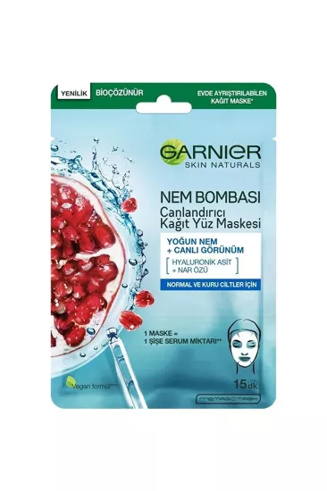 Garnier Nem Bombası Canlandırıcı Kağıt Yüz Maskesi 28 g