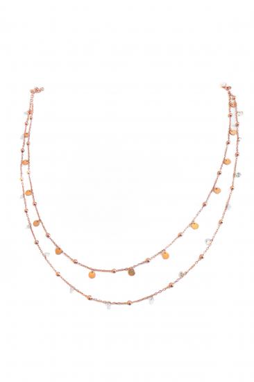 Sarkık Pullu Taşlı 2’li Gümüş Choker Kolye