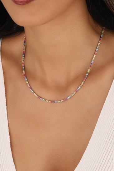 Renkli Taşlı Gümüş Suyolu Choker 2 mm