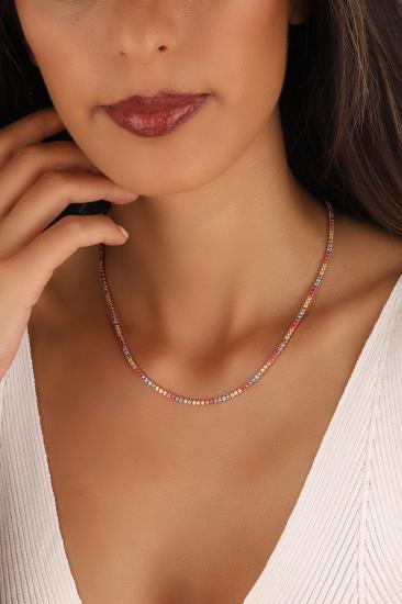 Renkli Taşlı Gümüş Suyolu Choker 2 mm