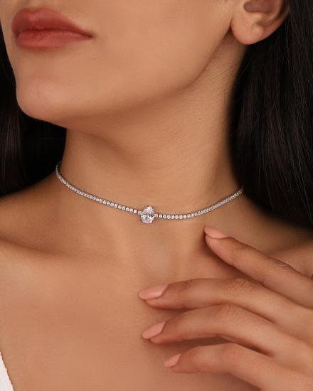 Damla Taşlı 2 mm Suyolu Zincirli Gümüş Choker Kolye