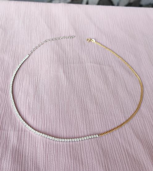 Yarısı Suyolu Yarısı Gurmet Zincir Çift Renkli Choker Gümüş Kolye