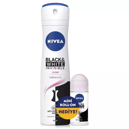 Nivea Women Black White Invisible Clear Deodorant 150 ml + Roll On 25 ml