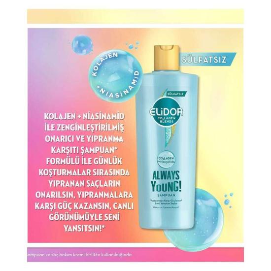 Elidor Collagen Blends Onarıcı Yıpranma Karşıtıı Always Young Sülfatsız Şampuan 350 ml