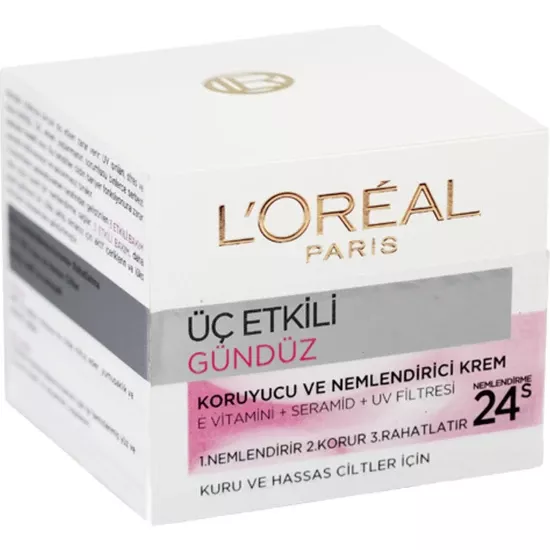 Loreal Paris Üç Etkili Günlük Nemlendirici Çoklu Koruma Kuru ve Hassas Ciltler Nemlendirici  50 ml