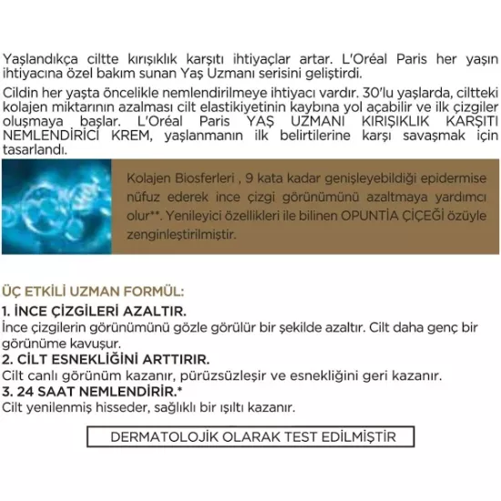 Loreal Paris Yaş Uzmanı 30+ Kırışıklık Karşıtı Nemlendirici Gece Kremi 50 ml