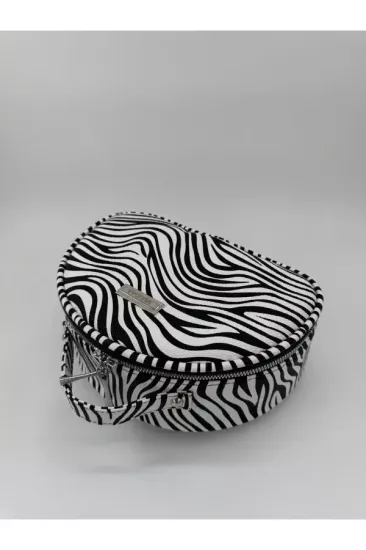 Muudaa Zebra Desenli Kadın Makyaj Çantası Yarımay