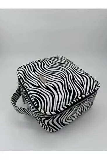 Muudaa Zebra Desenli Kadın Makyaj Çanta Büyük Kutu Model
