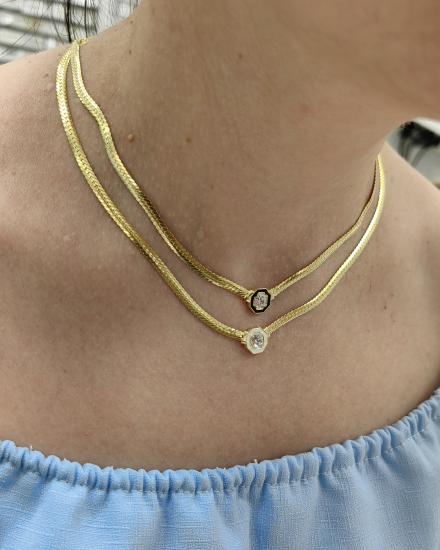 İtalyan Zincirli Trend Hasır Gümüş Kolye - Serenay Kolyesi