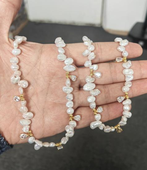 925 Ayar Gümüş Damla Taşlı Gerçek İnci Kolye | Zarif ve Şık Kadın Takı Modeli - Altın Renk
