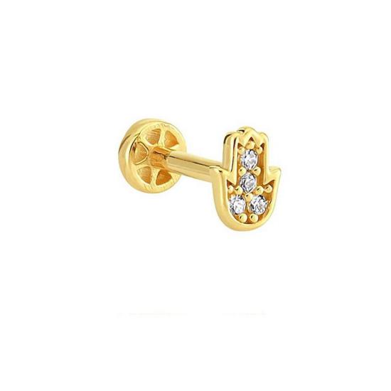 Taşlı Hamsa 14 K Altın Tragus Piercing (585 Damgalı)